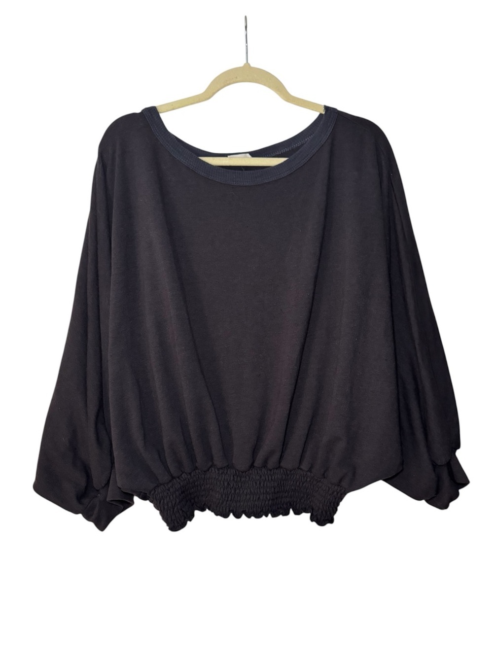 BUCKETLIST Charcoal Dolman Sleeve Smocked Hem Boatneck Sweatshirt in L